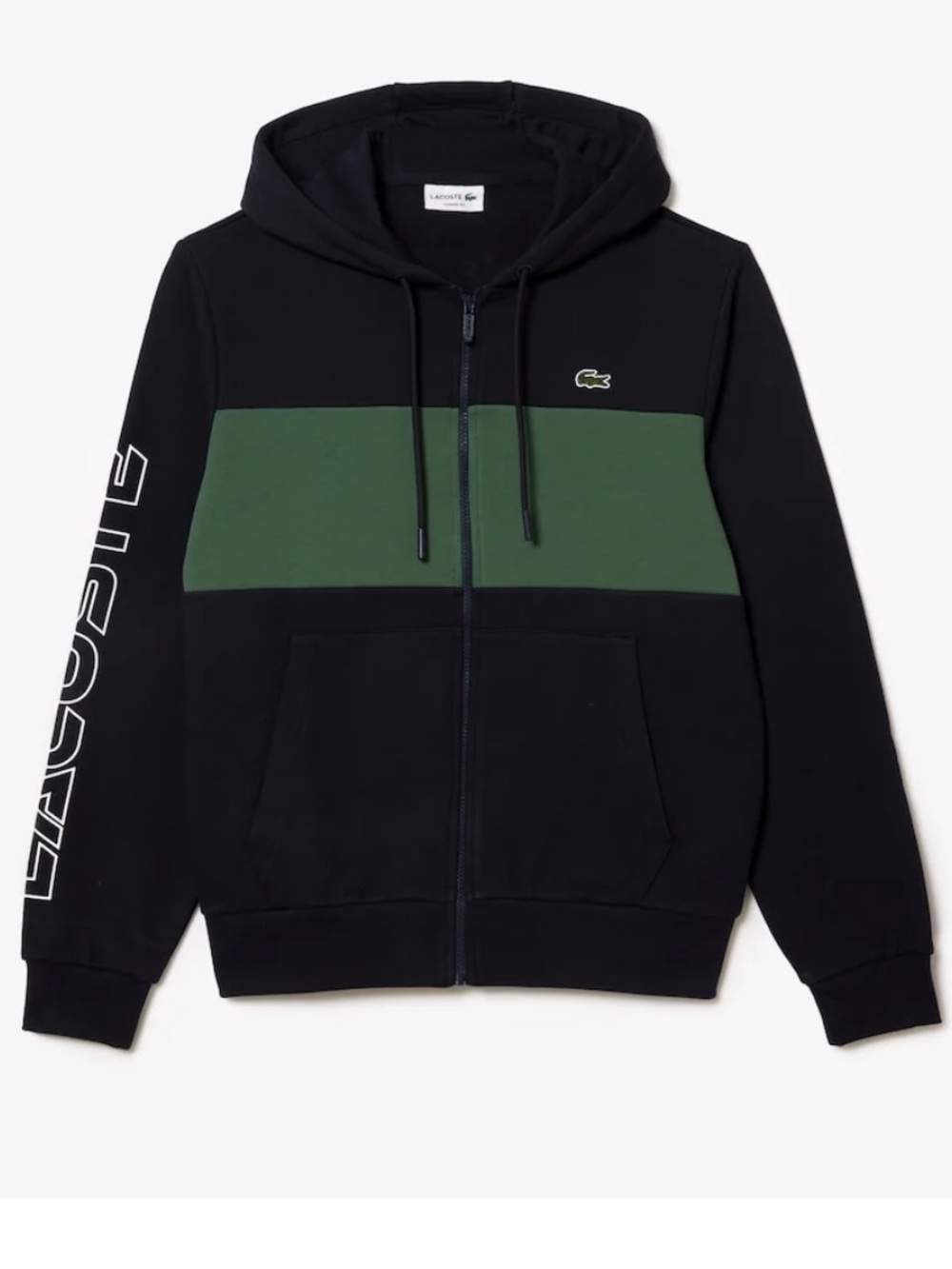 Lacoste Men’s 3XL Full Zip Hoodie Navy Blue & Green Colorblock Logo Spellout